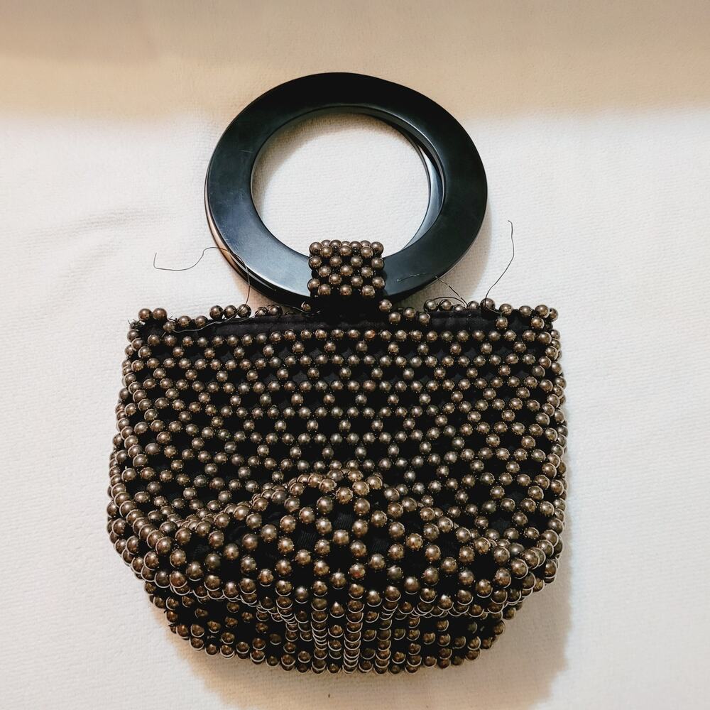 Cleobella Tanner Party black metallic beaded top handled bucket bag